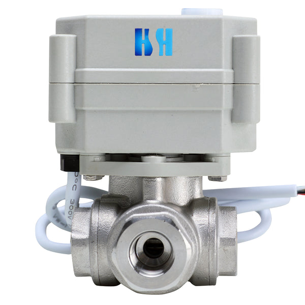 HSH-Flo Stainless Steel 3 Way T/L-type AC110-230V CR303 Electric Motorized Ball Valve 3 Wires Switching Control Valve